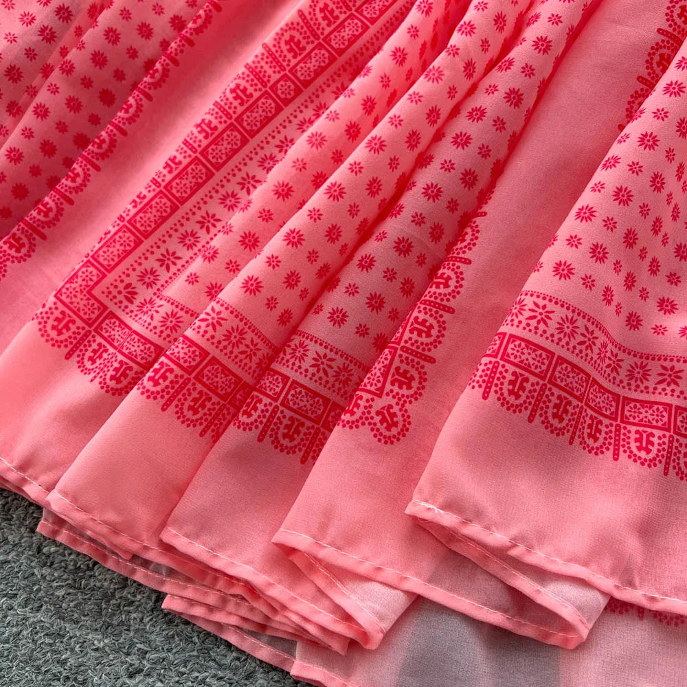 Boho Ruffle Print V-Neck Maxi Dress