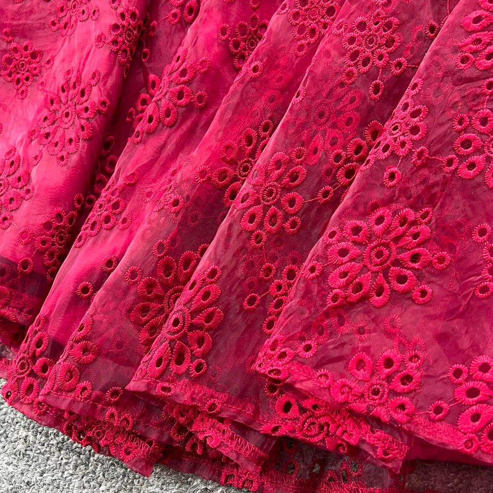 Embroidered Mesh Long Sleeve Dress