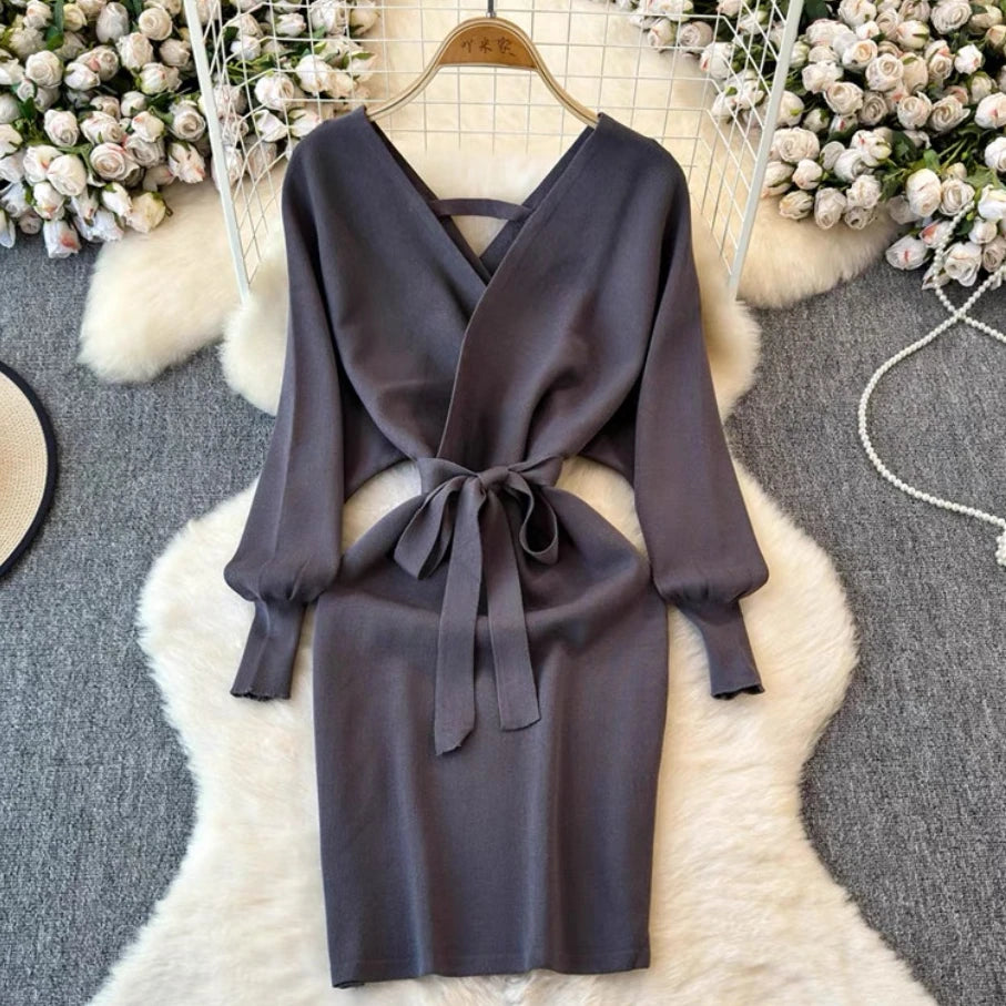 Sash Tie Knit Bodycon Mini Dress