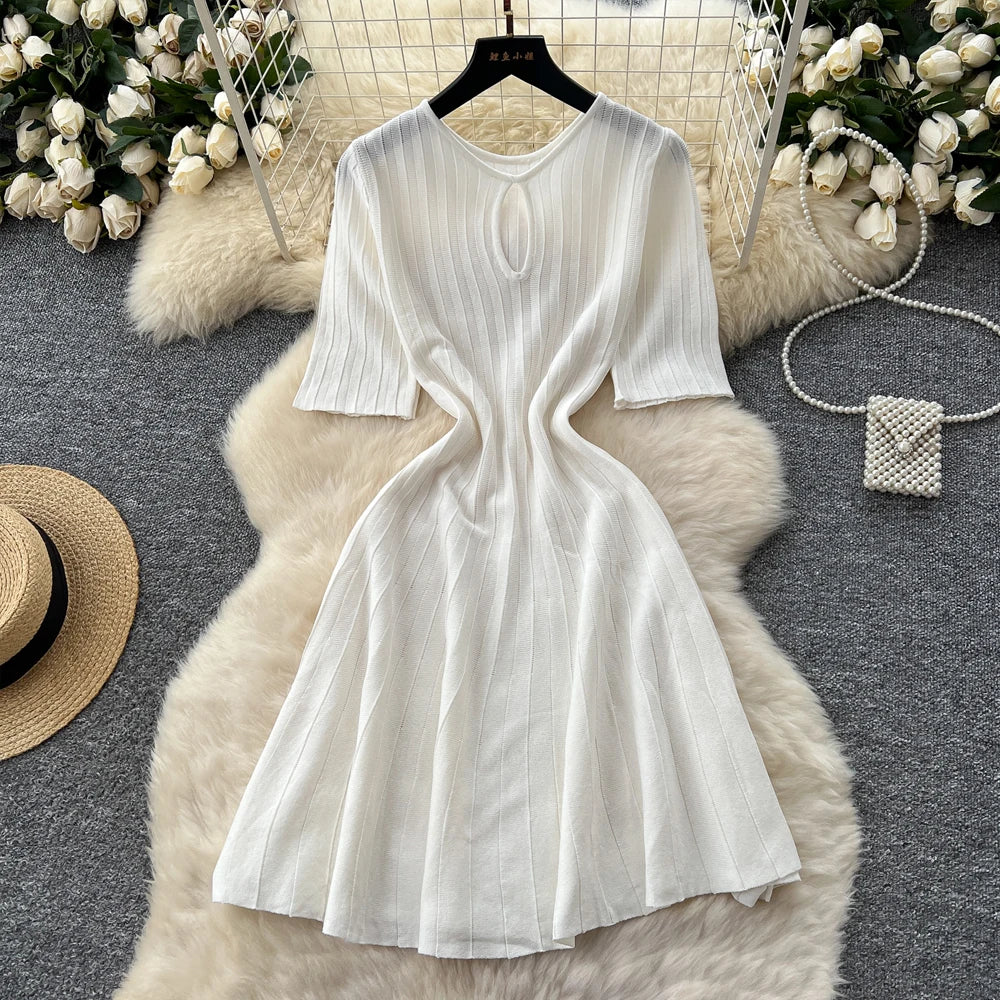Slim Waist Knit A-Line Mini Dress