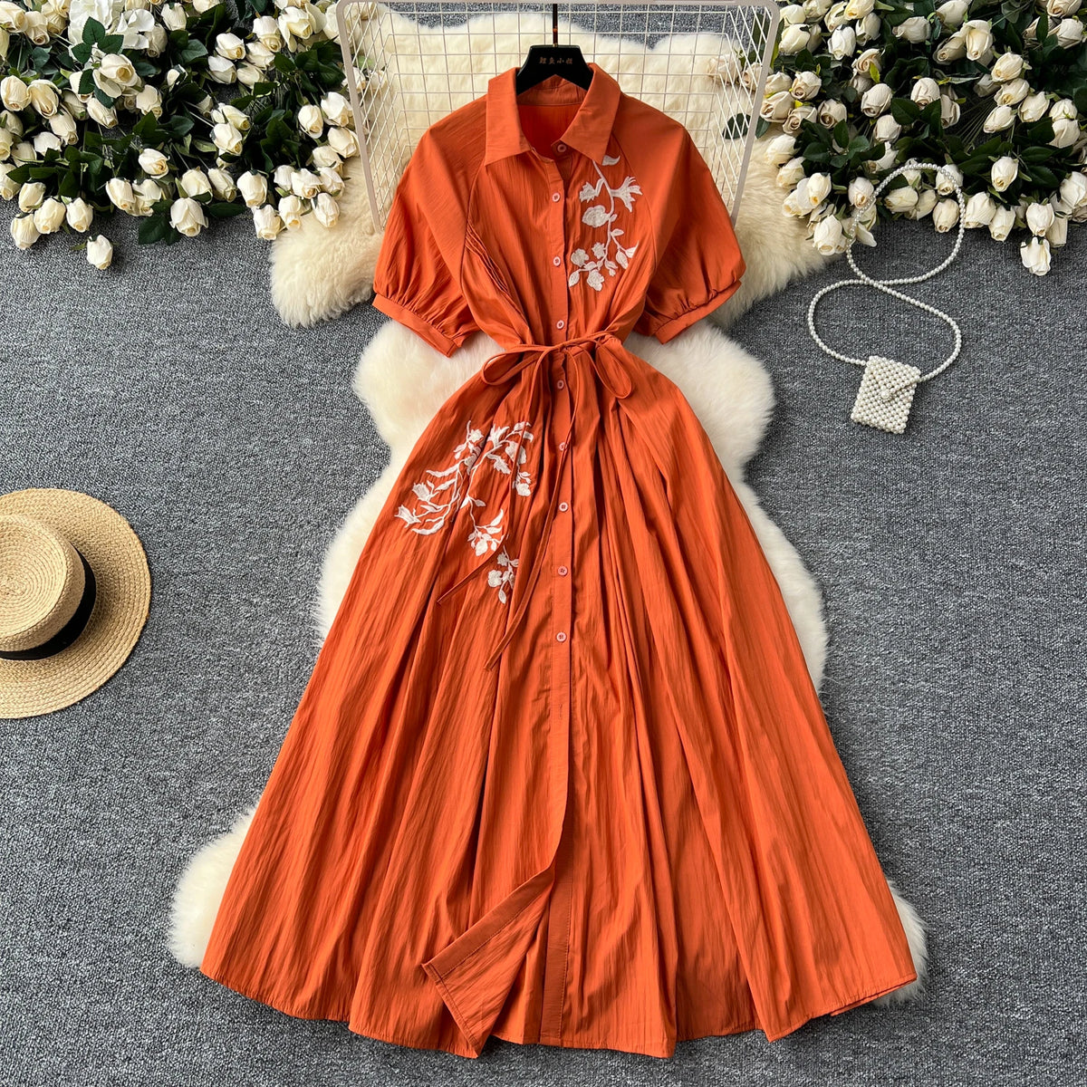 Embroidered Button Front Beach Dress