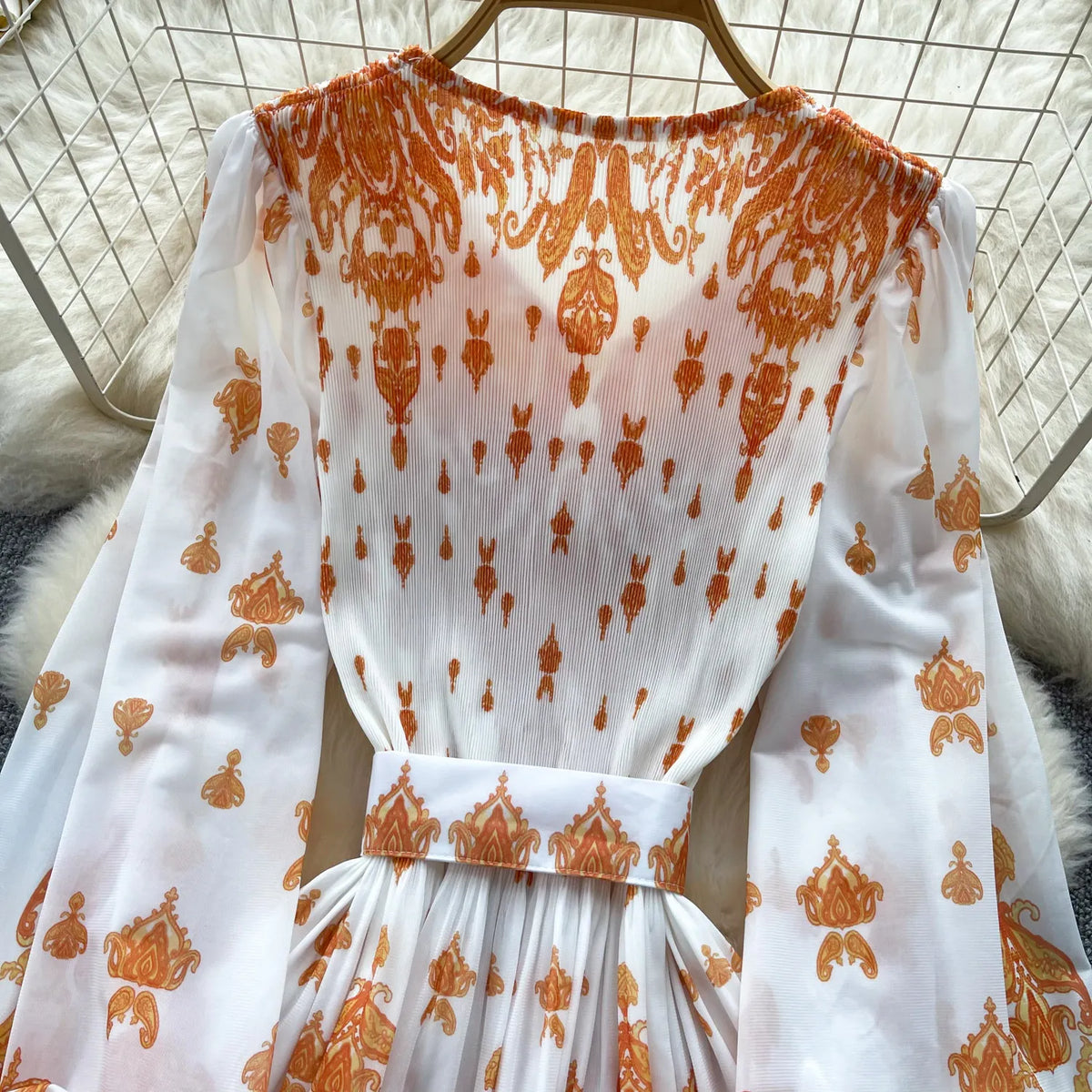 Print Cutout Pleated Swing Maxi Dress