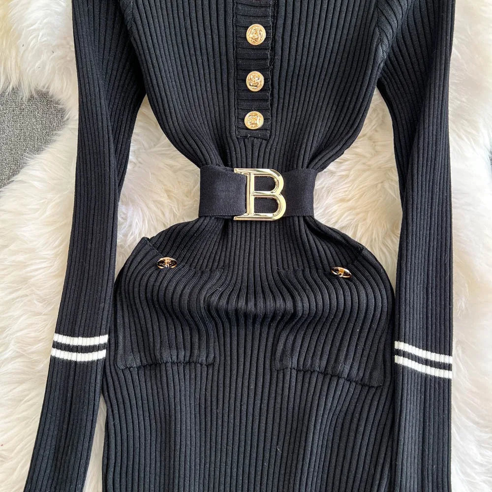 Black Knit Bodycon Maxi Dress