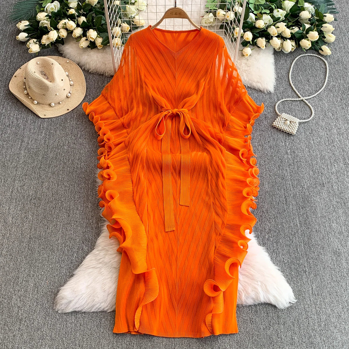 Lettuce Trim V-Neck Slim Maxi Dress