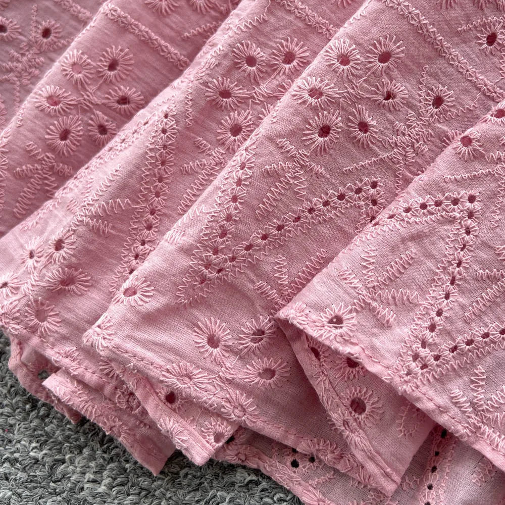 Crochet Puff Sleeve Pleated Maxi Dress