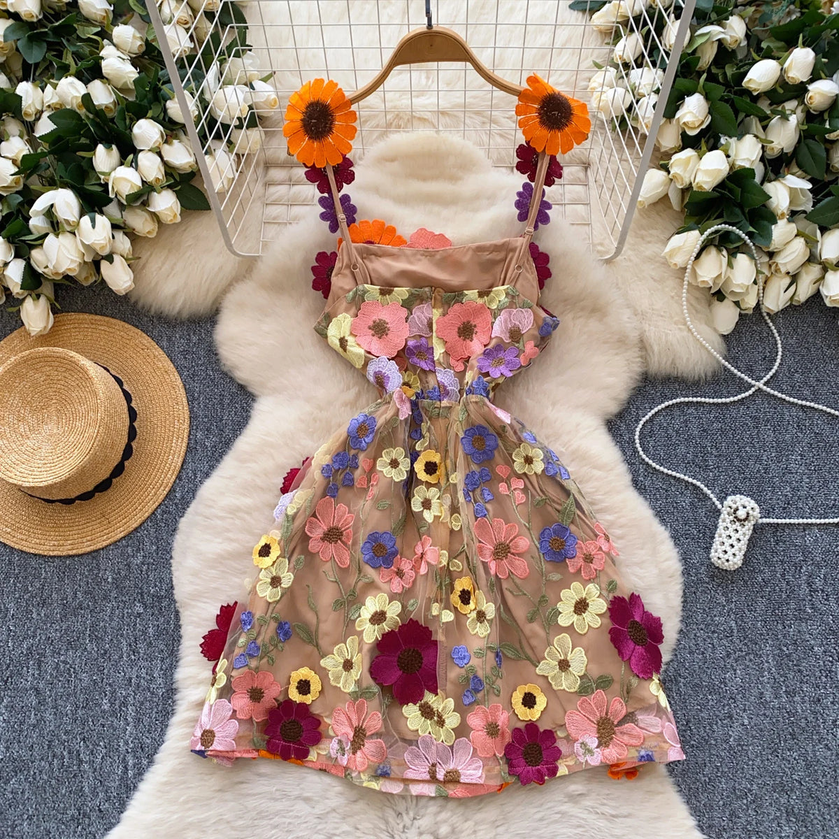 Floral Embroidered Boho Beach Sundress