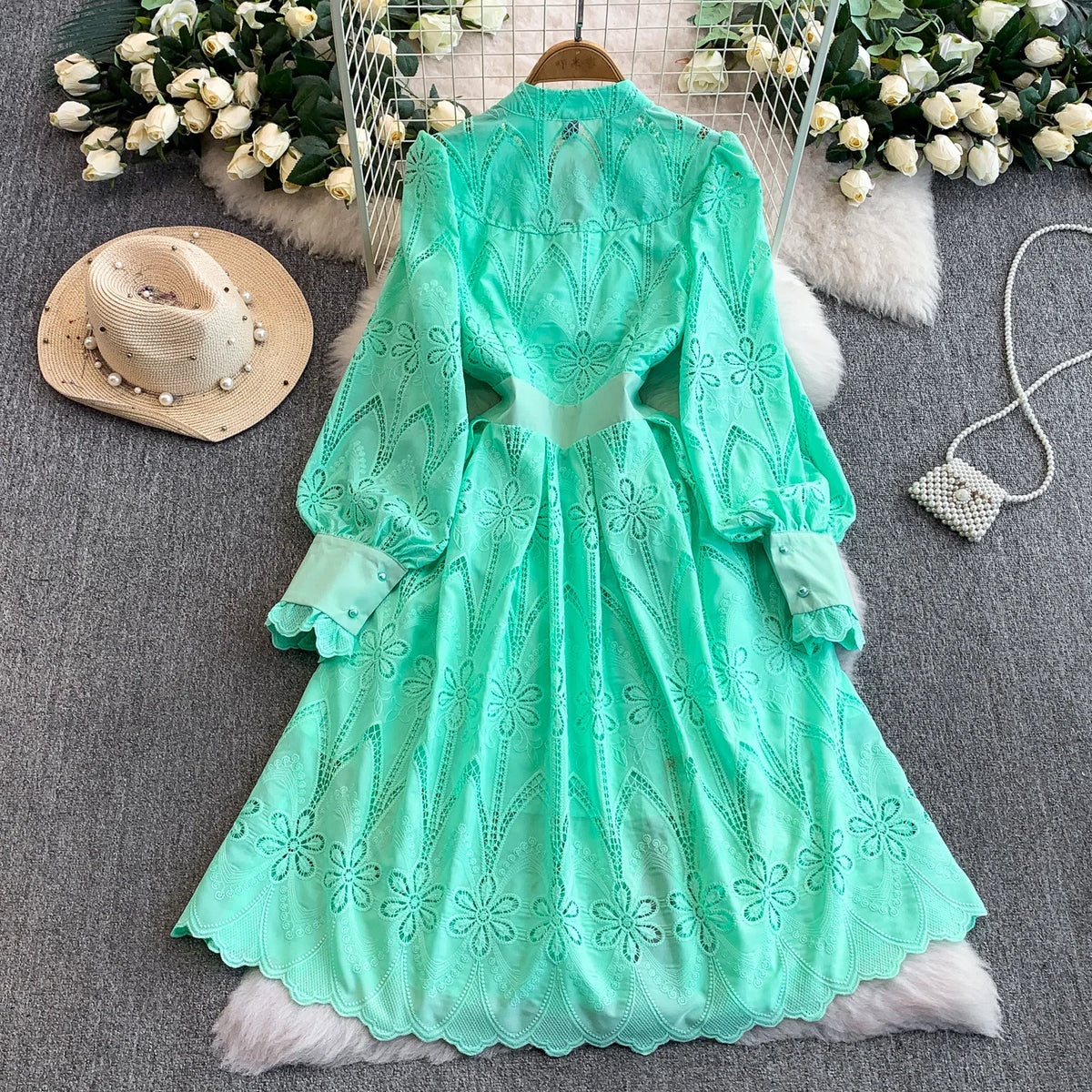 Hollow Out Ruched Vintage Dress