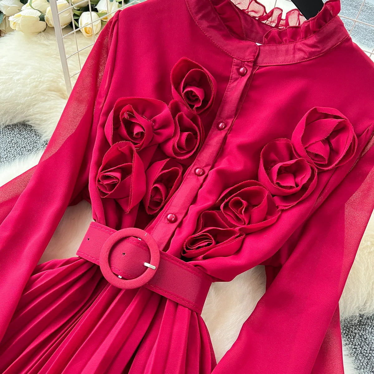 3D Floral Chiffon Ruched Dress