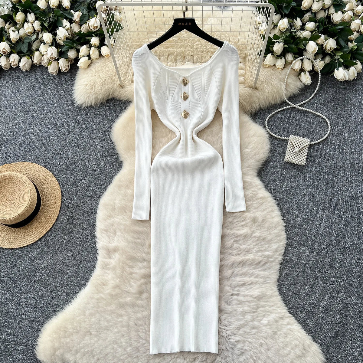 Knit Wrap Bodycon Maxi Sweater Dress