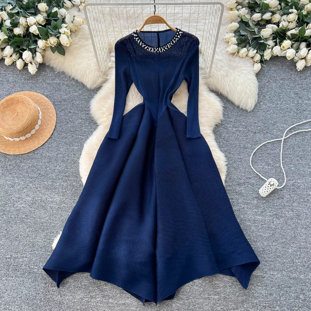 Beaded Loose Long Sleeve Evening Dress