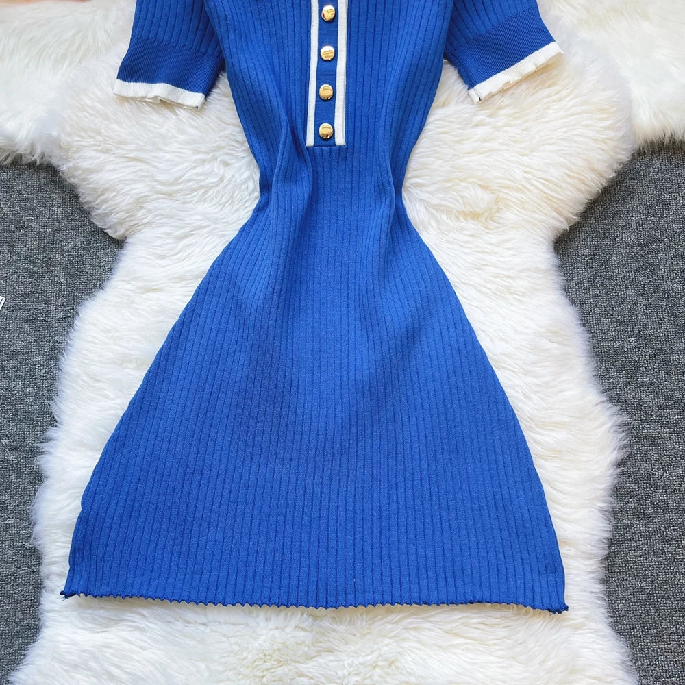 Collared Rib Knit Mini Dress