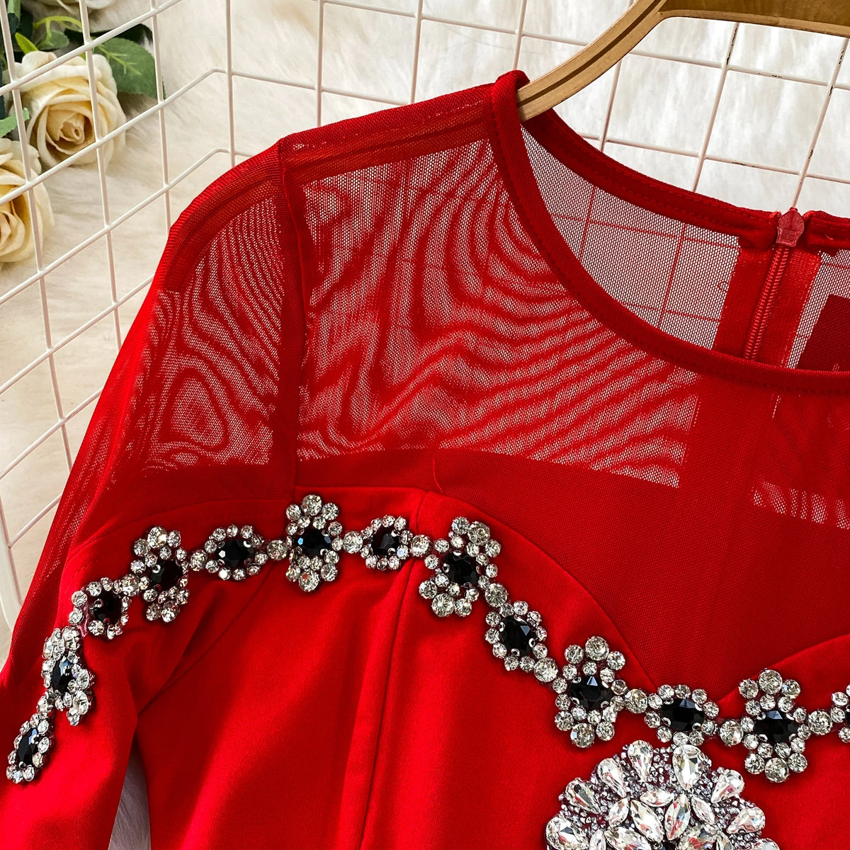 Rhinestone Long Sleeve Mermaid Dress