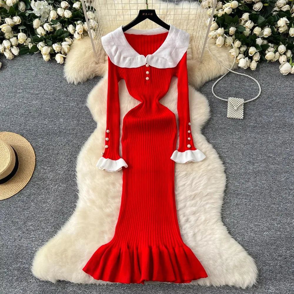 Peter Pan Collar Knit Mermaid Dress