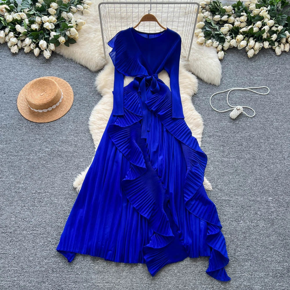 Lace-Up Crew Neck A-Line Evening Dress