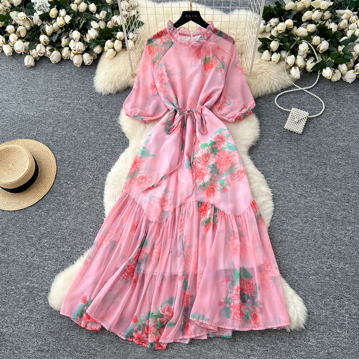 Print Lettuce Trim A-Line Dress