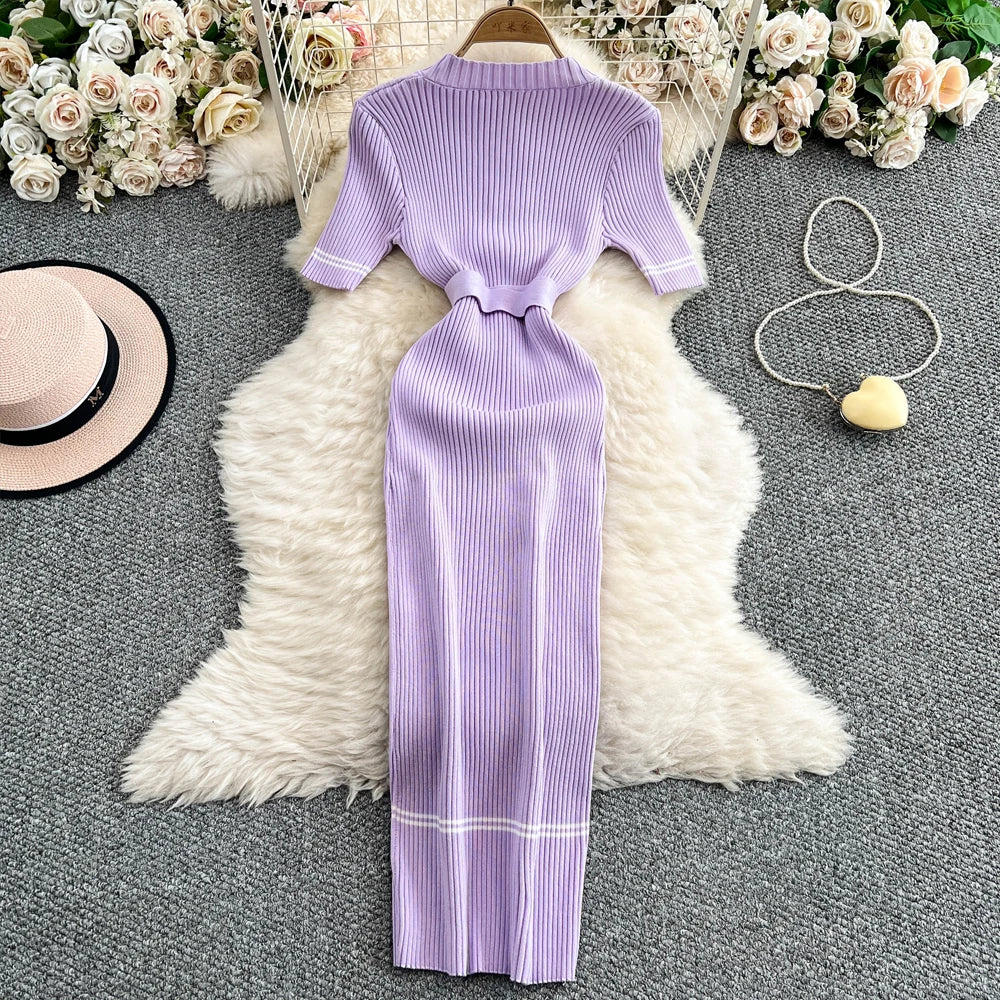 Belted Knit Pencil Maxi Dress