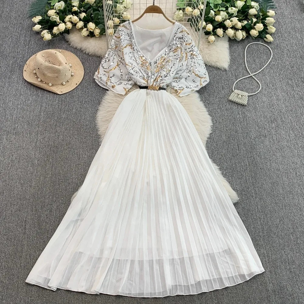 Sequin Ruched Summer Dress