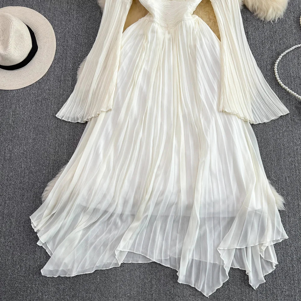Halter V-Neck Flare Sleeve Midi Dress