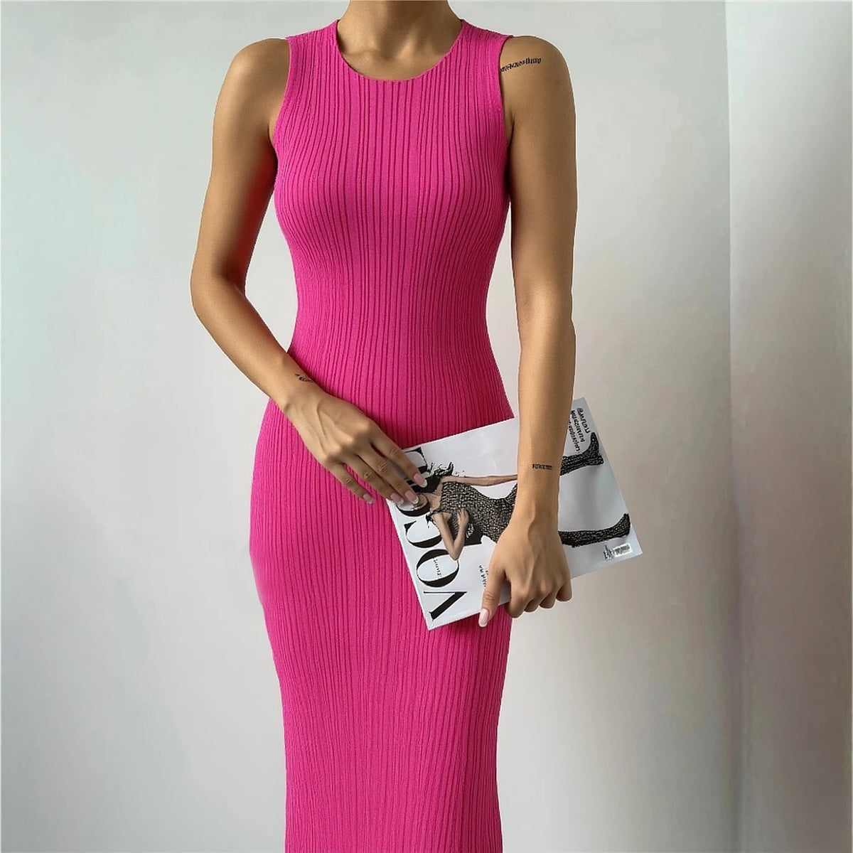 Ribbed Sleeveless Knit Maxi Tank Dress