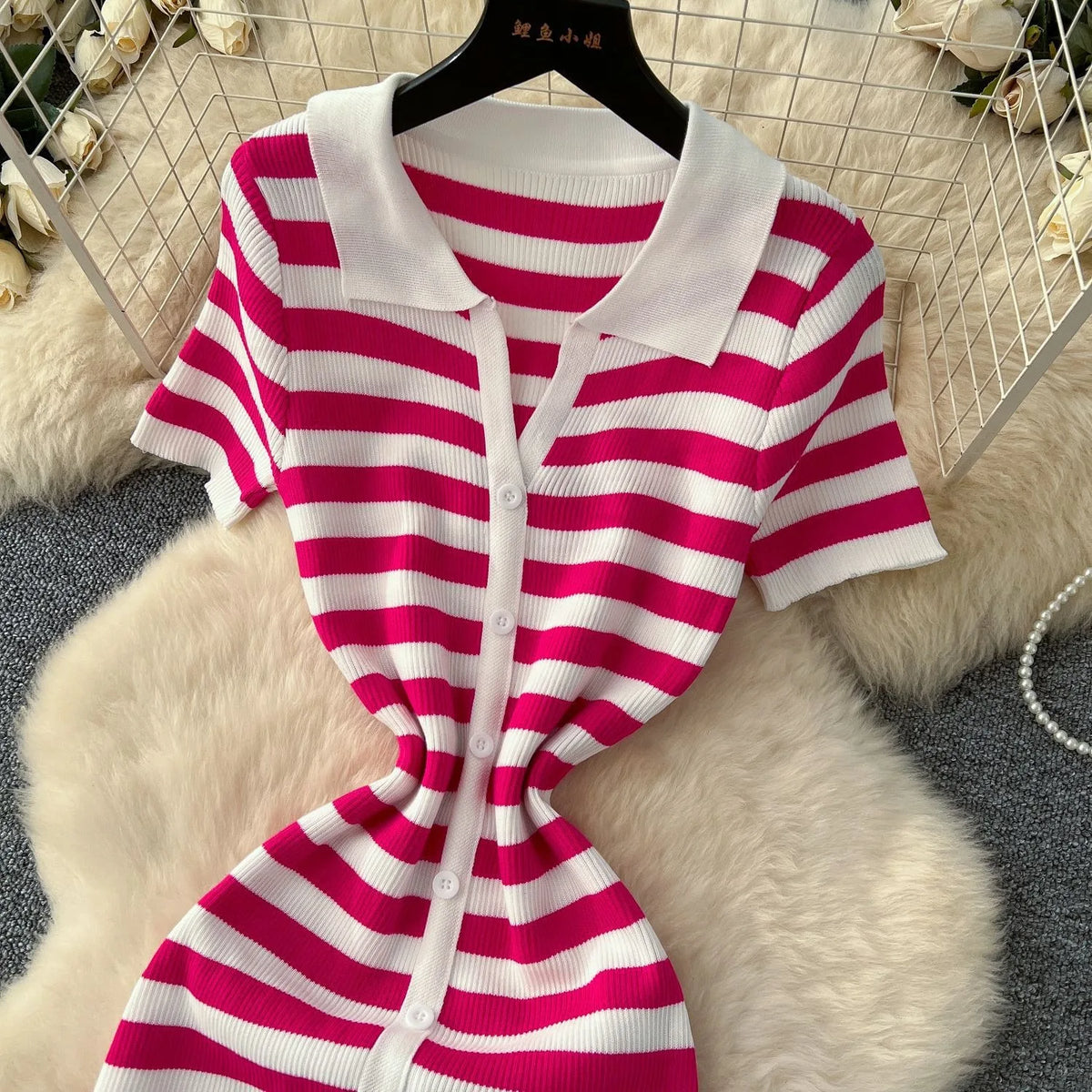 Striped Short Sleeve Knit Maxi Dress