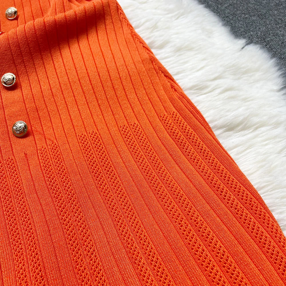 Button Front Knit Bodycon Maxi Dress