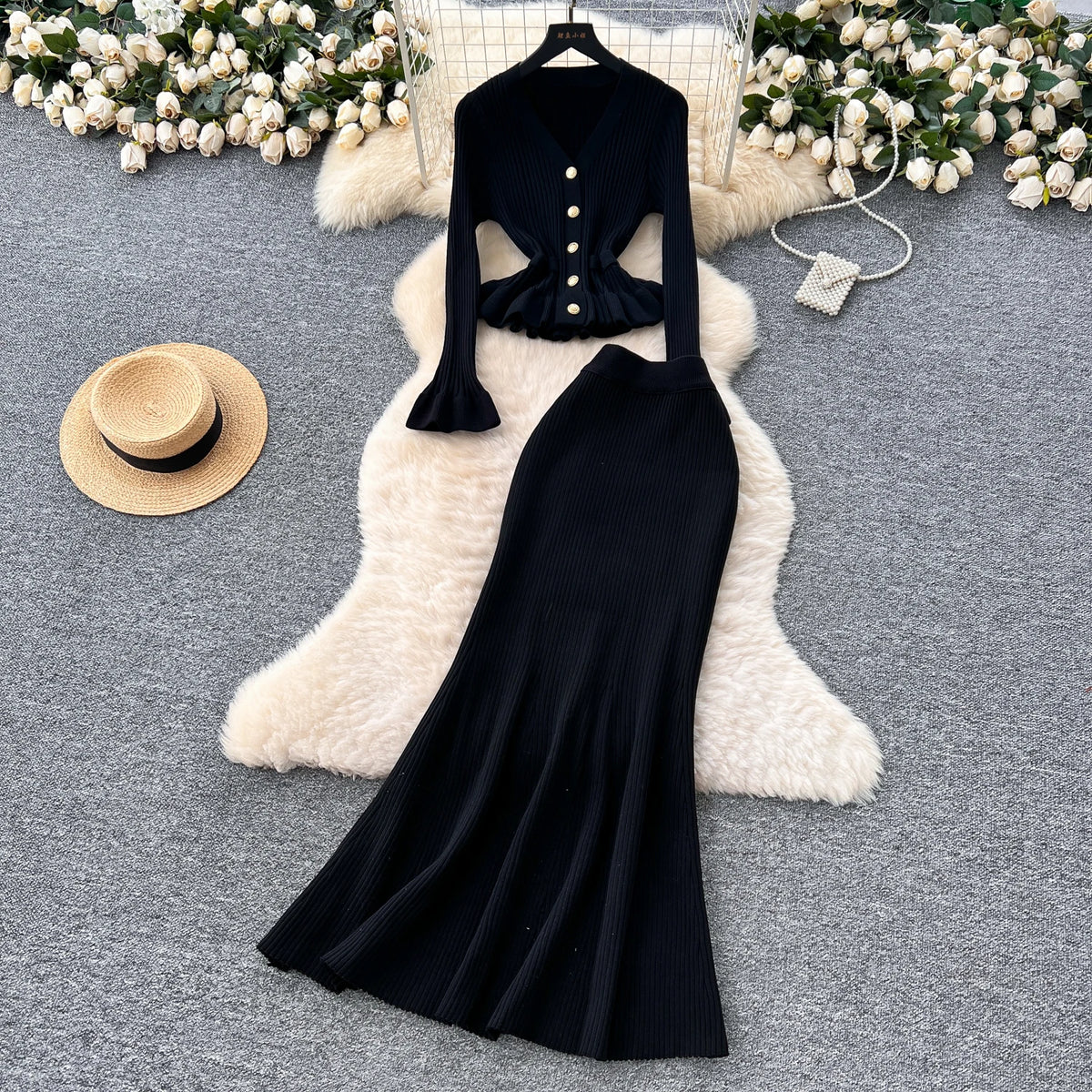 Knit Button Pleated Mermaid Dress