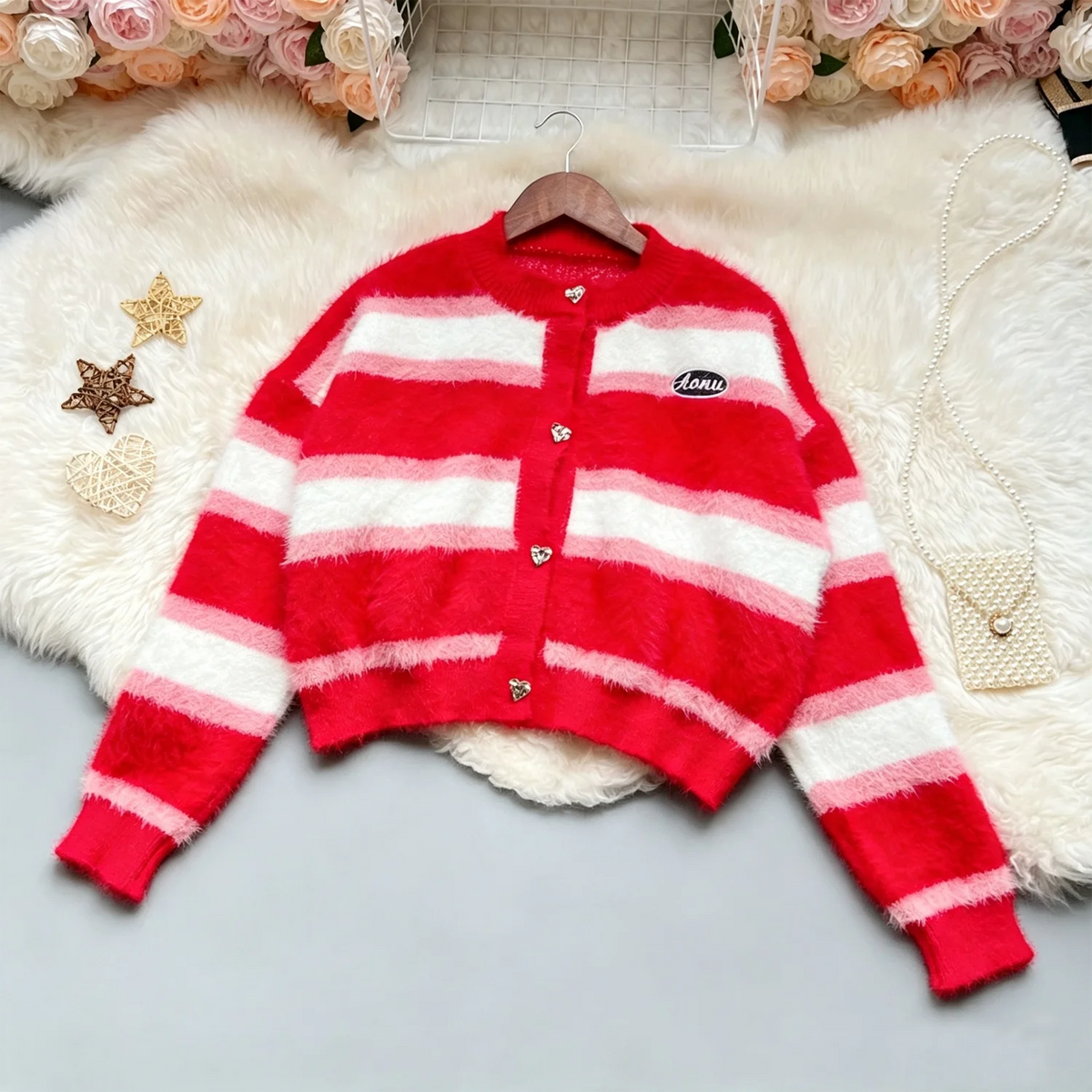 Striped Button-Up Knit Cardigan