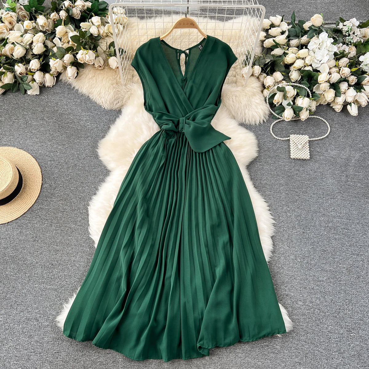 Pleated Chiffon Sleeveless A-Line Dress