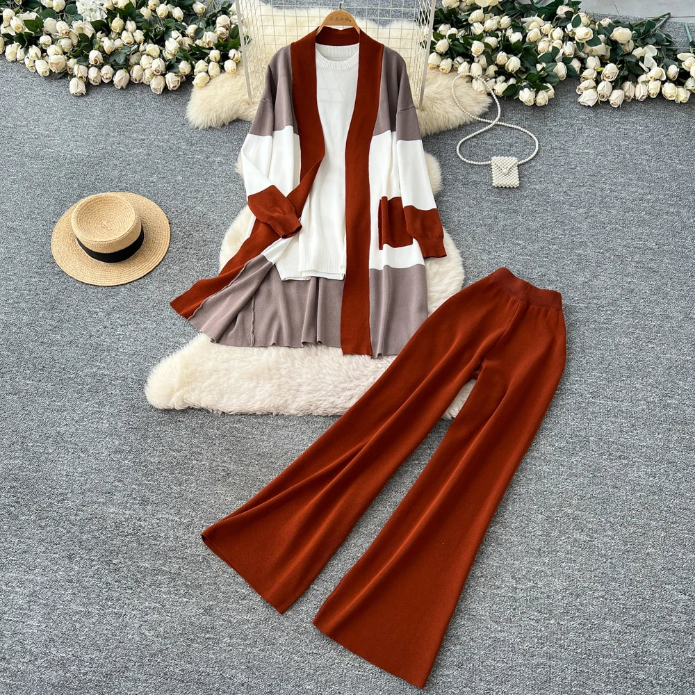 Knit Patchwork Top and Wide Leg Pants Set