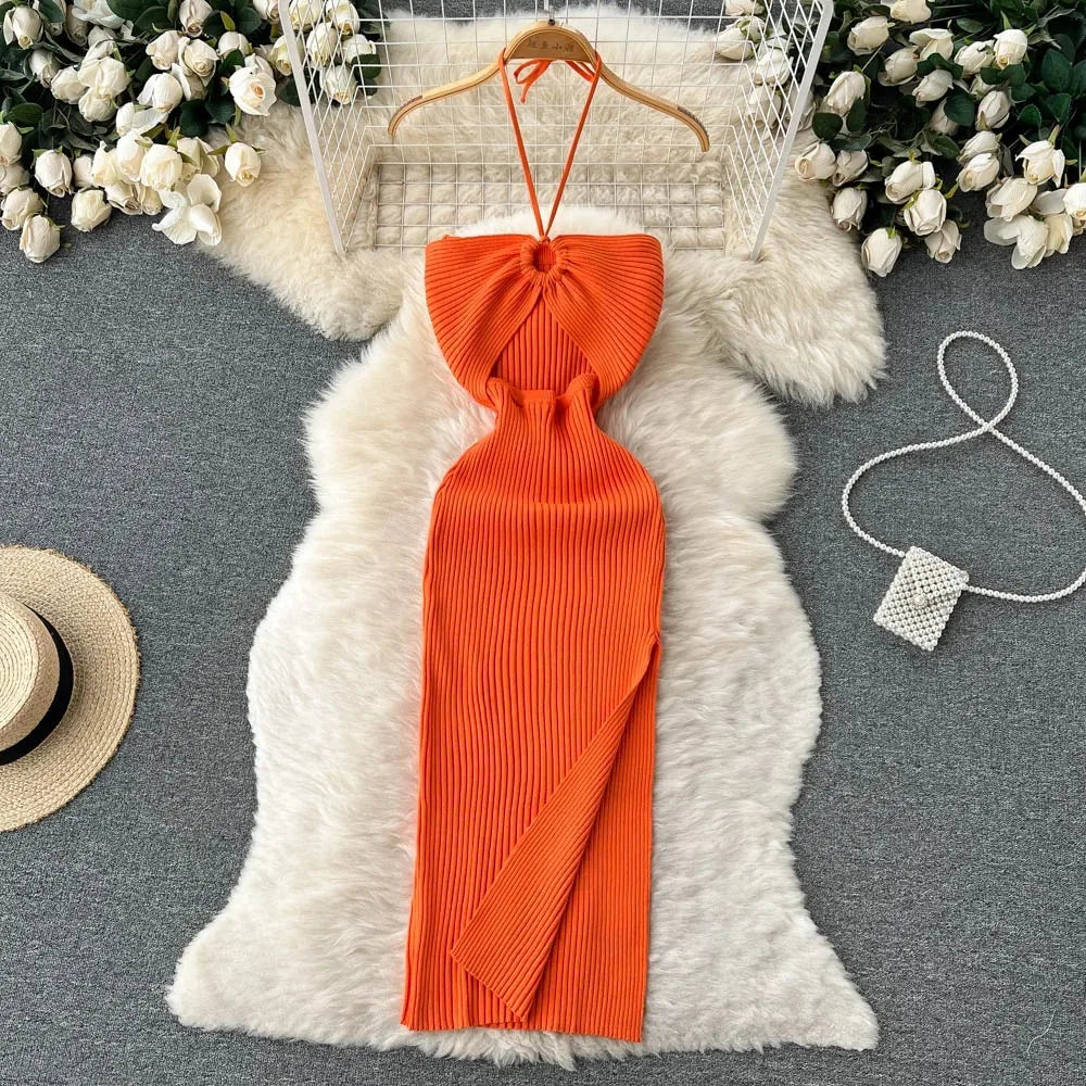 Crochet Halter Cutout Bodycon Dress