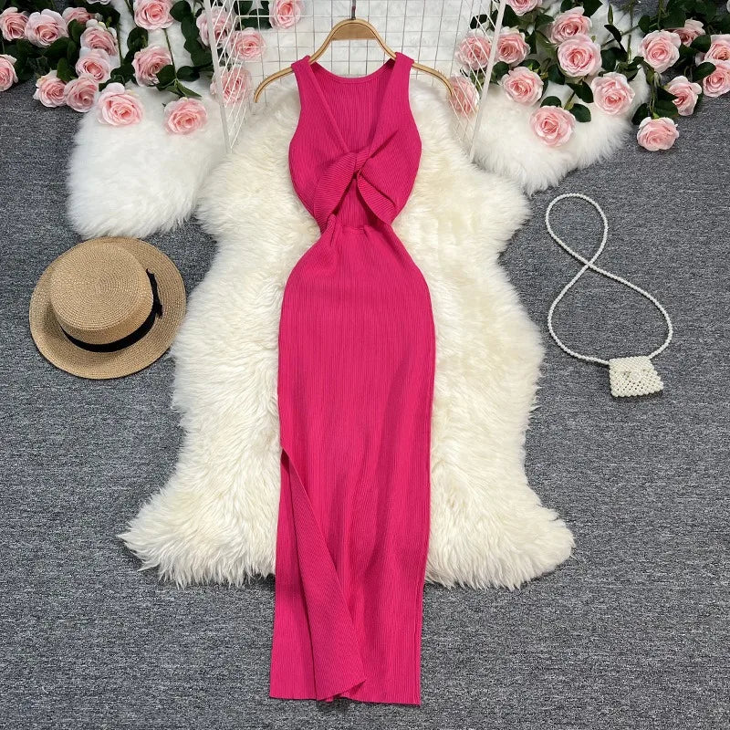 Reversible Split Knit Bodycon Maxi Dress