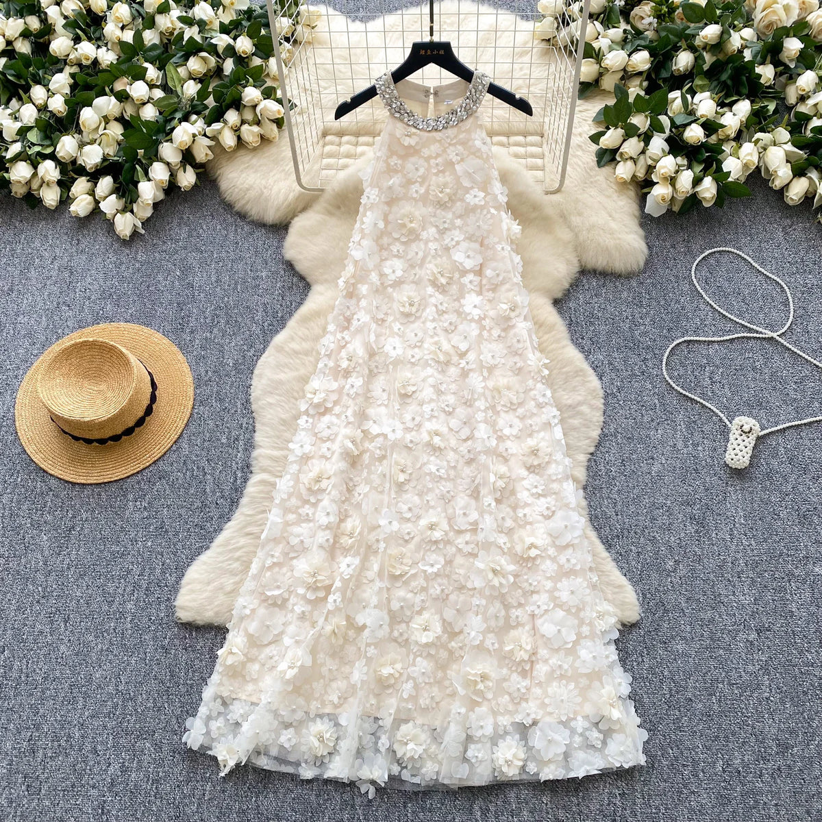 Rhinestone Sleeveless A-Line Dress
