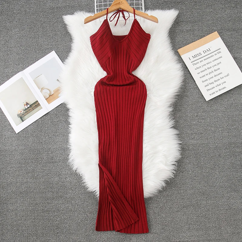 Ribbed Split Knit Bodycon Sundress