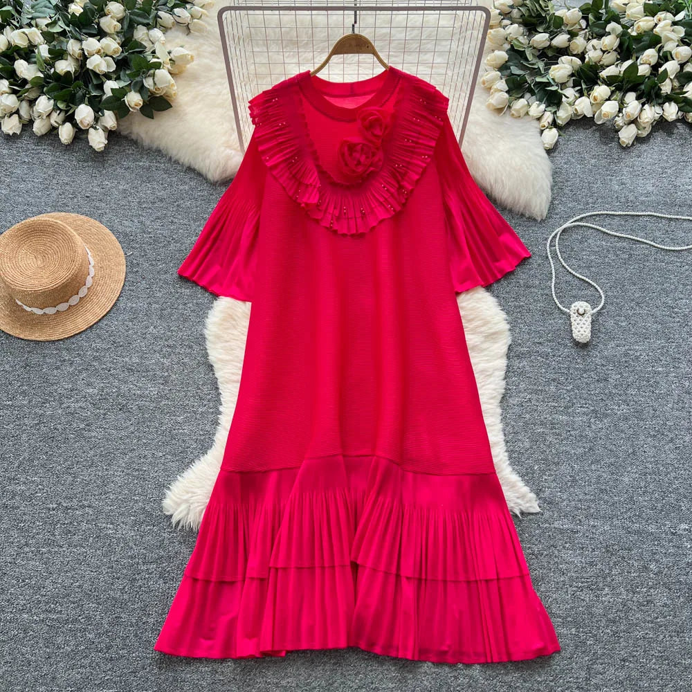 Sculpted O-Neck Ruched Boho Sundress