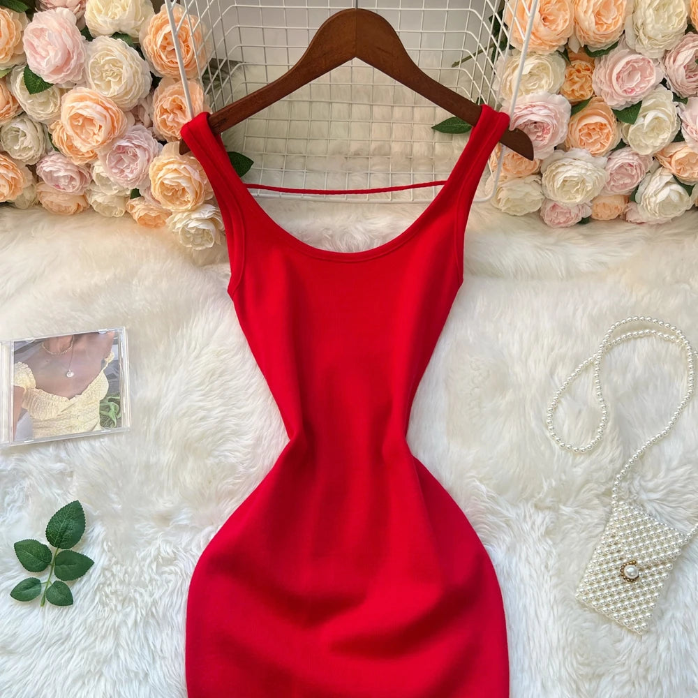 Sleeveless Knit Wrap Bodycon Dress