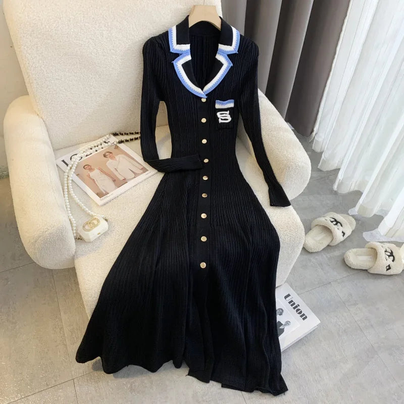 Black Letter Embroidered Knit Maxi Dress