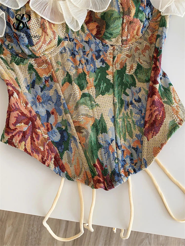 Floral Ruffle Underwire Bustier Top