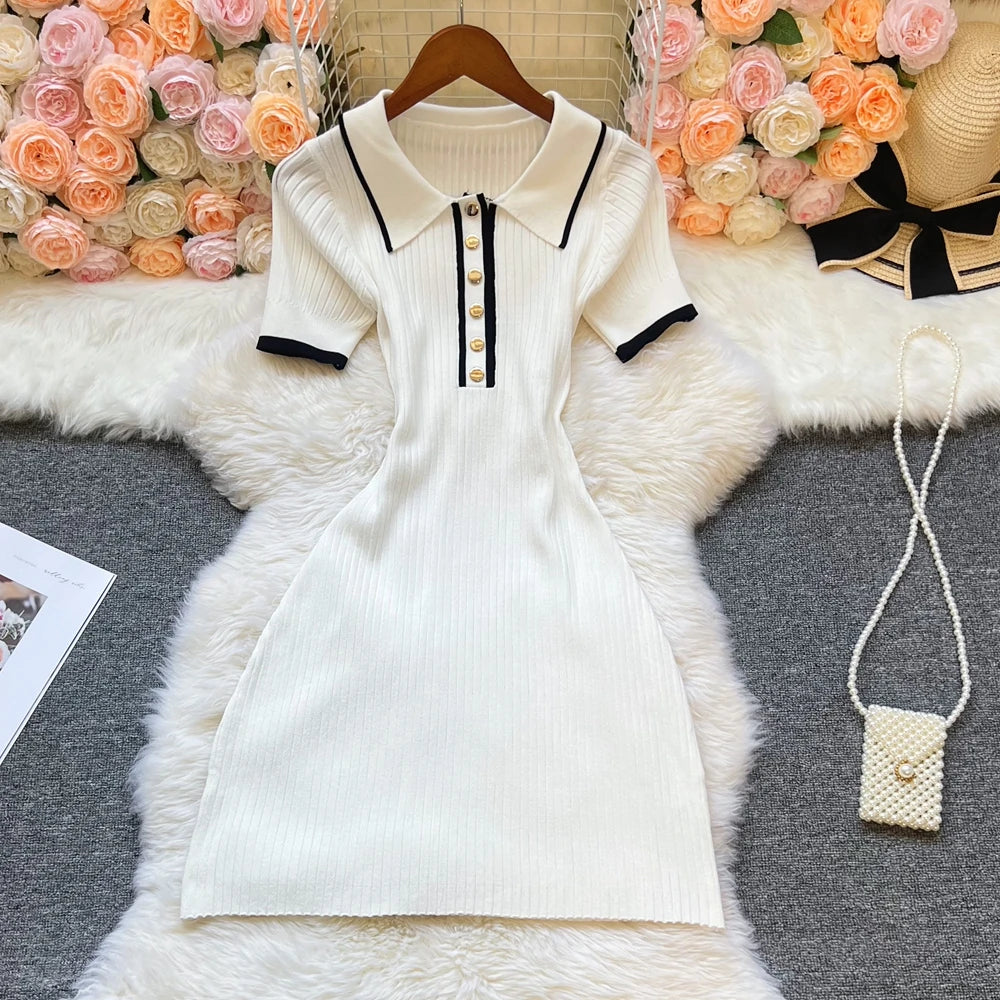 Collared Rib Knit Mini Dress
