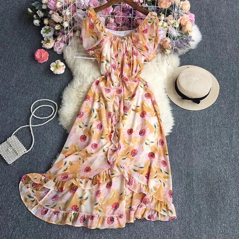 Chiffon Backless Boho Maxi Dress