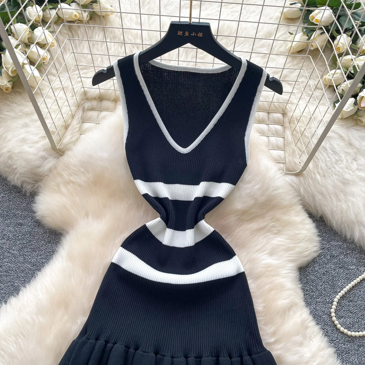 Sleeveless Ruffled Knit Mini Dress