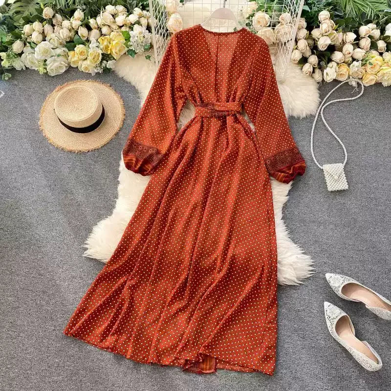 Print Chiffon Long Sleeve A-Line Dress