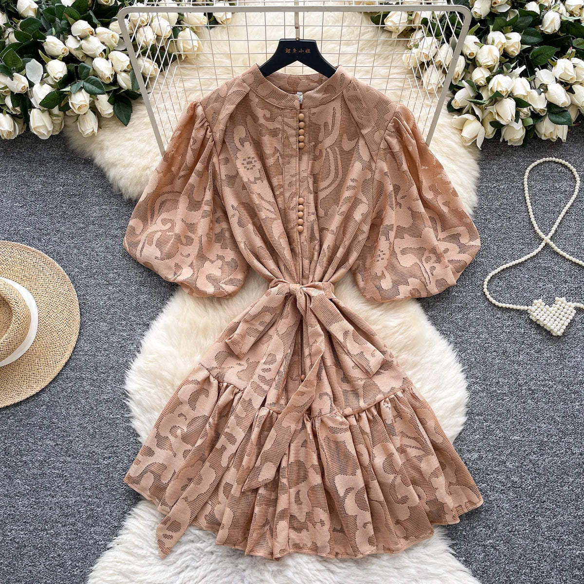 Embroidered Mesh Short Sleeve Fairy Dress
