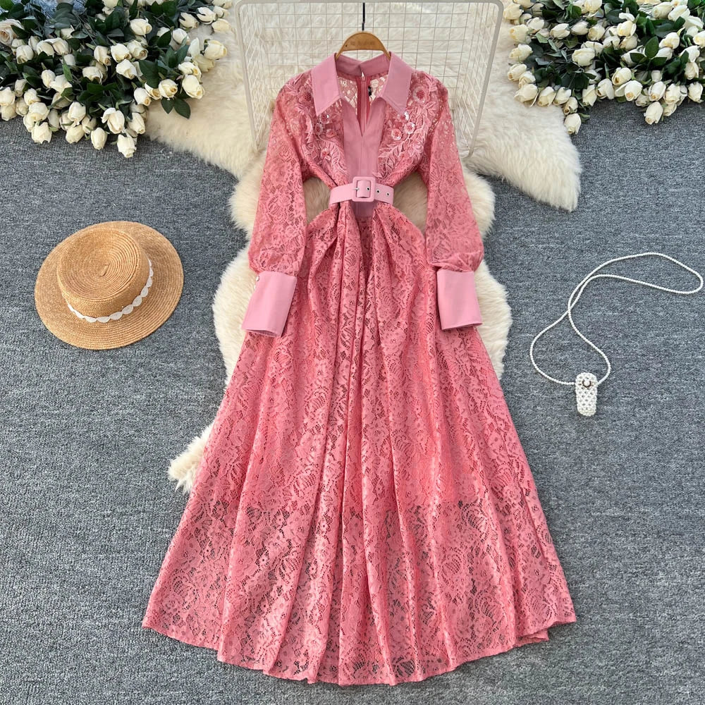 Sequin Lace Slim A-Line Dress