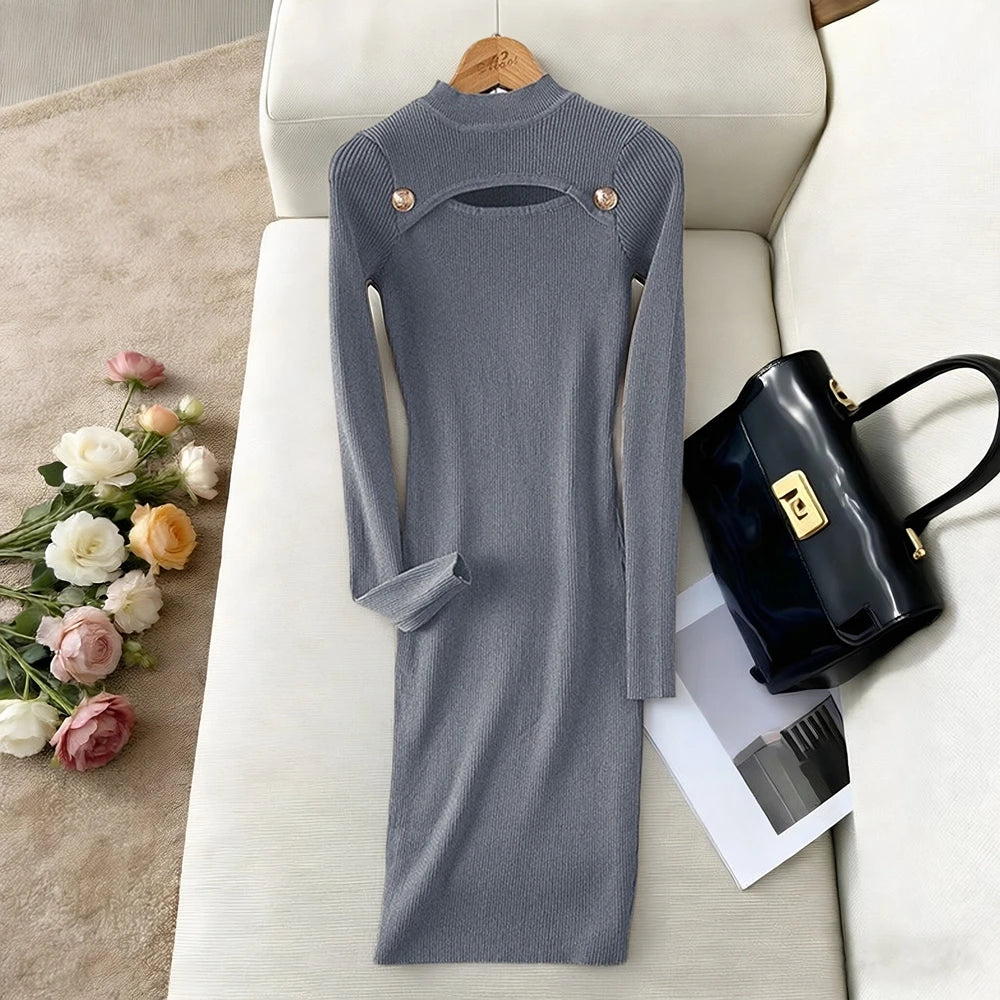 Keyhole Knit Bodycon Party Mini Dress