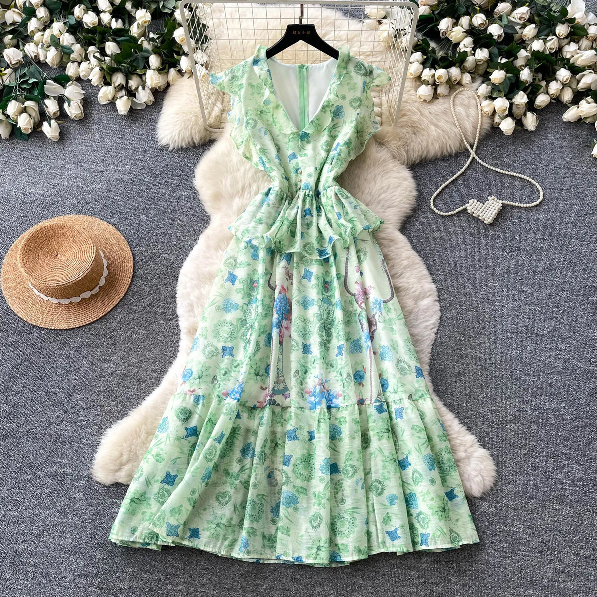 Floral Sleeveless V-Neck Maxi Dress