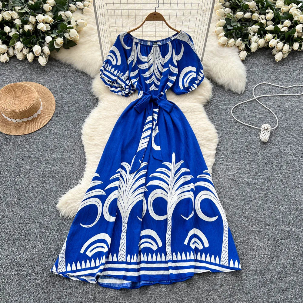 Puff Sleeve High Waist Boho Sundress