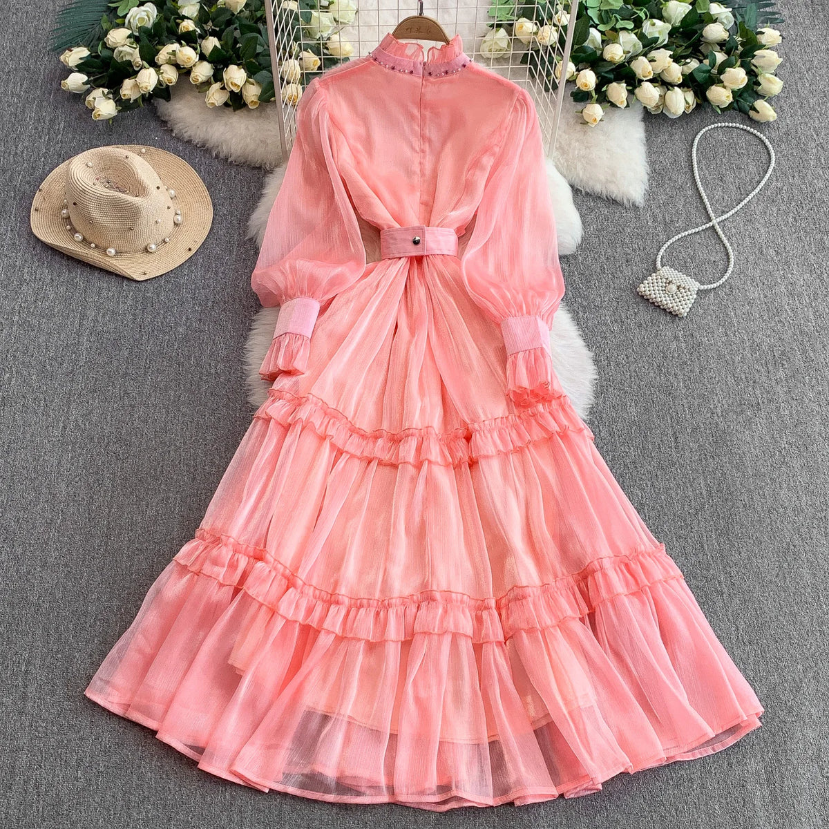 Rhinestone Mesh Long Sleeve Dress