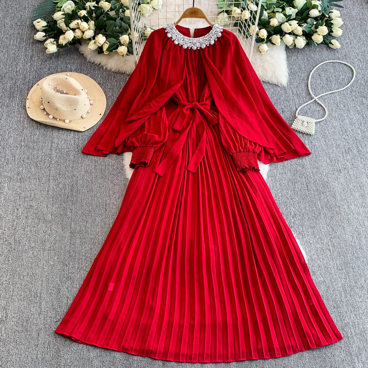 Rhinestone Mesh Long Sleeve Maxi Dress