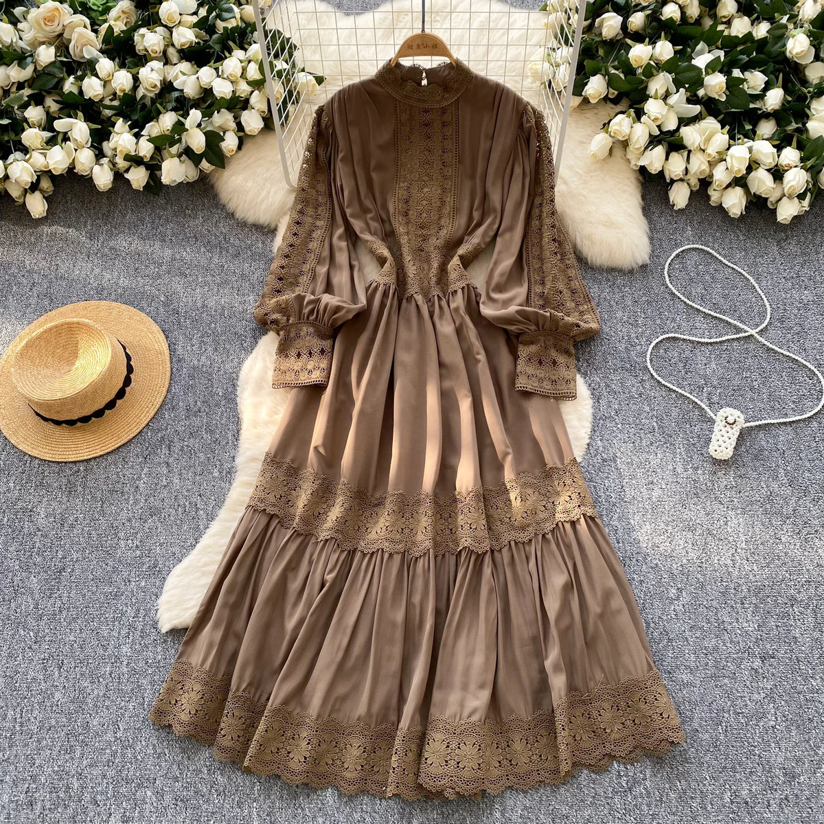 Lace Mesh Cutout Slim Beach Dress