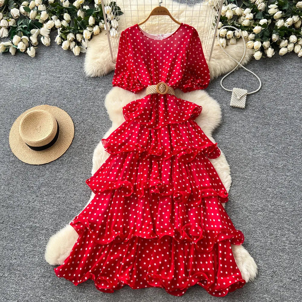 Tiered Polka Dot Long Dress